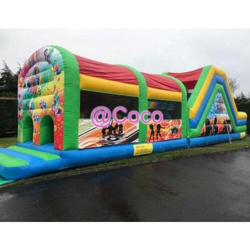 Free ship to sea port,15x3.5m custom inflatable obstacle course sport games/disco music theme inflatable bouncy slide combos