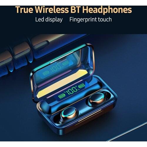 Wireless BT Headphone In-ear Sports Earbuds with LED Battery Display Screen Intelligent Touch Control Power Bank Function Black