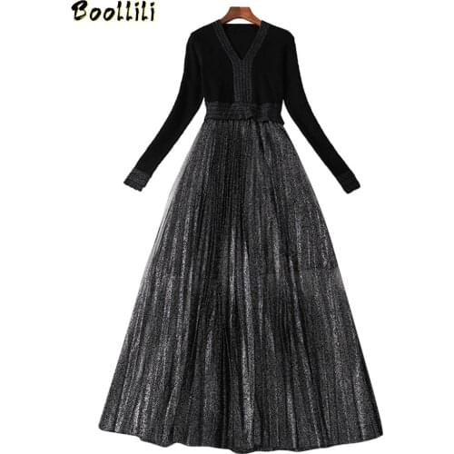 Boollili Party Dress Women Spring Autumn Dress WomenClothes 2020 Black Dress Vintage Sweater Dress Elegant Vestidos Robe Femme