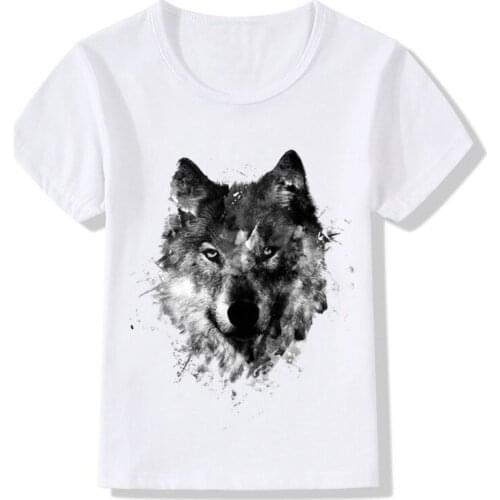 Children Animal Wolf Hardliner Print T shirt Kids Summer Tops Girls Boys T-shirt Casual Baby Clothes,ooo352