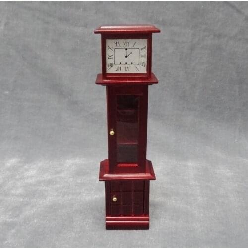 G08-X407 children baby gift Toy 1:12 Dollhouse mini Furniture Miniature rement wooden Retro vertical floor clock 1pcs