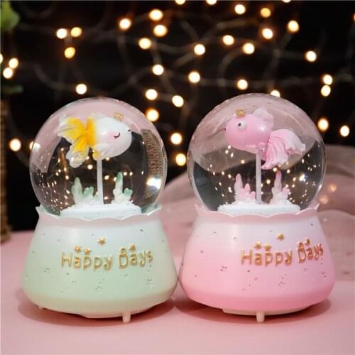 Girl Heart Ocean Koi Crystal Ball Send Classmates Friends Birthday Gift Rotating Music Box new year gift Swivel