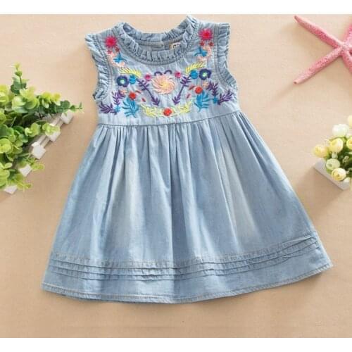 AiLe Rabbit Girls Denim Dress Princess Dress embroidered Sleeveless high quality casual comfortable childrens clothing k1