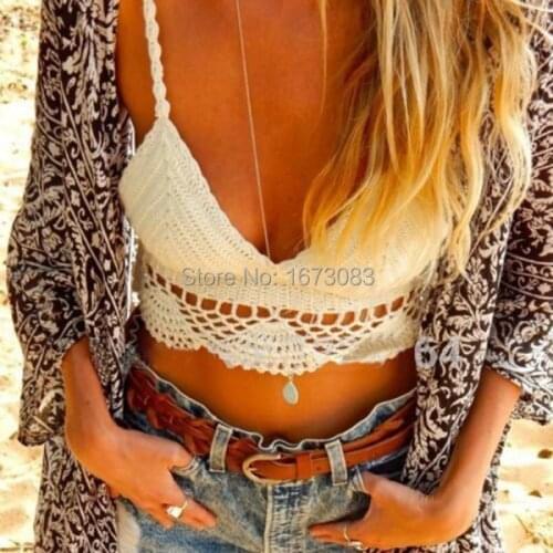 Hot sexy Summer beach floral crochet bikinis strappy bra bustier crop top bralette bralet Cami Tank cropped tops