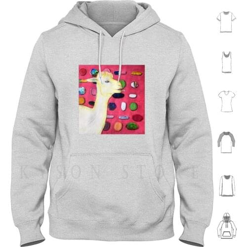 Smoking Alpaca Surrounded By Pills Hoodies Long Sleeve Alpaca Pop Art Graphic Damien Hirst