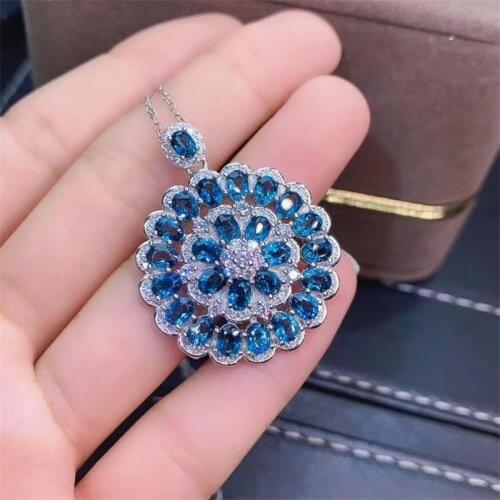 Fine Jewelry 925 Sterling Silver Natural Blue Topaz Popular Women New Pendant Necklace Support Test 3*4mm