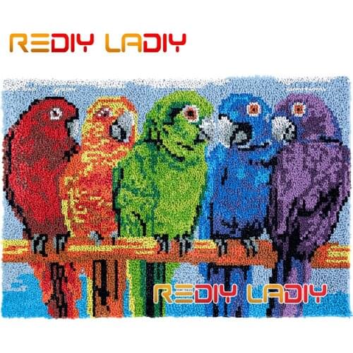 Latch Hook Rug Colorful Parrots Plush Wall Hanging DIY Carpet Rug Chunky Yarn Arts Cushion Crocheted Floor Mat Hobby & Crafts