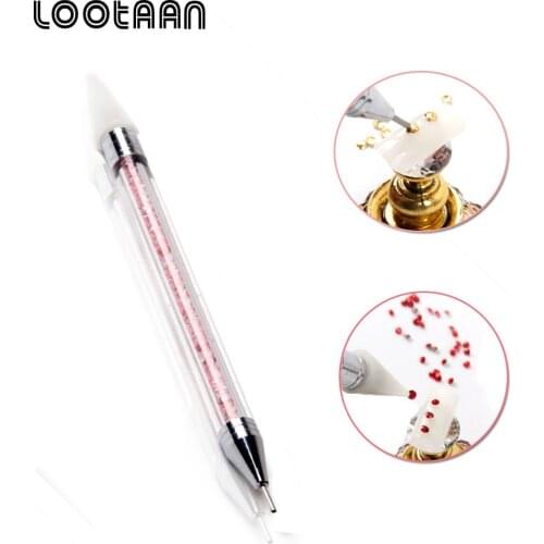 Lootaan 1 Pc Double-end Acrylic Nail Art Wax Dotting Pen Picker Wax Pencil Manicure Nail Art Picking Wax Pen Tool Rhinestones