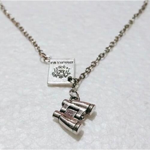 Fashion Unique Vintage Travel Necklace Passport Book telescope Pendant Adjustable Cross Lariat Necklace Gifts