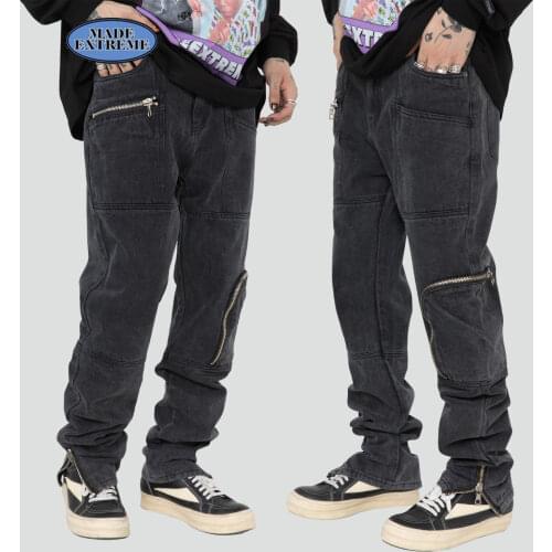 BLACKAIR Multi-pocket distressed men designer jeans for men Fake zippers men jeans pants slim fit jogger jeans for men DY814