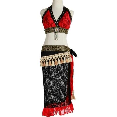 Tribal Belly Dance Costume Set 2 pieces Outfit Bra Cup A/B/C/D Lace Hip Scarf Women Dancewear Plus size Tribal Costume