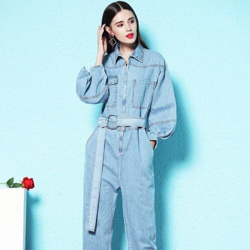 Nordic winds denim jumpsuit women lantern sleeve high waist jumpsuit spring and autumn womens fashion jumpsuit women nw18c2950