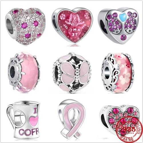 New style 925 sterling silver pink love petal cup heart zirconia beads fit original charm Pandora bracelet beads