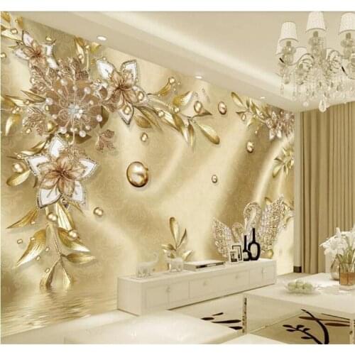 Custom Photo Wallpaper 3D Stereo Golden Flower Jewel European Style Luxury Murals Living Room TV Hotel Background Wall Paintings
