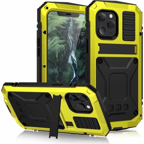 With Glass Heavy Duty Shockproof Fundas Metal Stand Cover for iPhone 12 Mini Pro Max 12pro 12mini Case TPU Silicone Coque Shell