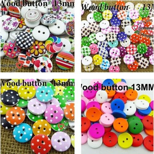100PCS 13MM Wooden Painting Mixed Flower Buttons Boots Coat Sewing Clothes Accessory MCB-715