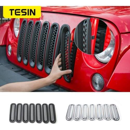 TESIN 7pcs Matte Car Clip-in Front Grille Mesh Inserts Mesh Grille Guard for Jeep Wrangler JK 2007-2015 Exterior Accessories
