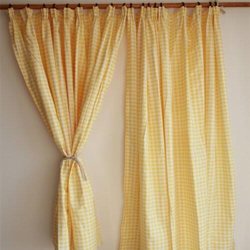 High Shading Cotton Curtains Yellow Plaid Curtains Ready Made Window Treatment for Living Room Bedroom
