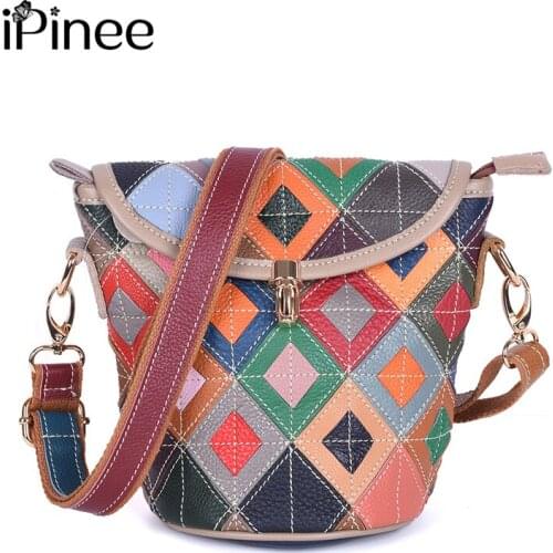 IPinee womens genuine leather handbag patchwork shoulder bag women leather handbags ladies crossbody bags