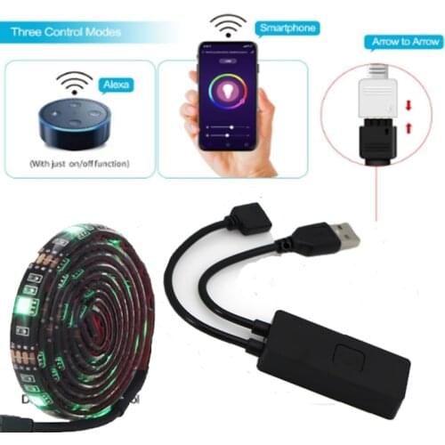 Dc 5v USB Mini WiFi APP Smart Voice Control smd 5050 RGB LED strip 30leds/m TV computer background light bedroom bedside lamp