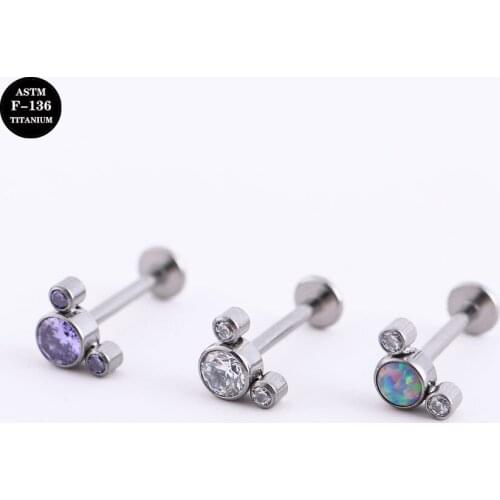 16G ASTM F136 Titanium Internal Thread Cubic Zircon Opal Mouse Labret Stud for Nose Lip Tongue Helix Cartilage Piercings Jewelry