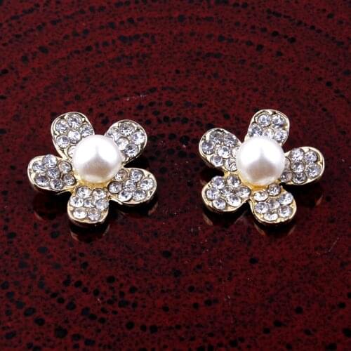 120PCS Handmade Vintage Metal Decorative Buttons Crystal Pearl Flower Center Alloy Flatback Rhinestone Buttons Craft Supplies