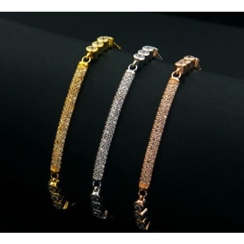 Fashion jewelry copper mosaic full stone box chain can adjust size Exquisite narrow rectangle mini bracelet