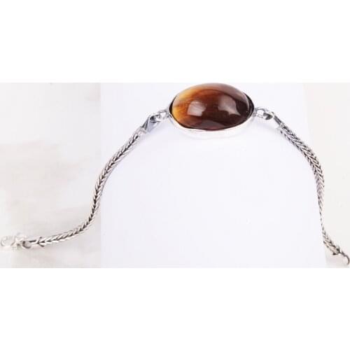 UM US JEWELRY Tiger 'S Eye Natural Stone Handmade 925 Sterling Silver Women Wristbands
