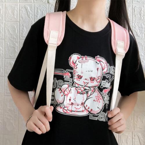 Gothic Punk Summer Loose Vintage women tshirt top Ulzzang Bear brandy Harajuku cartoon Print Short Sleeve dropshipping clothing
