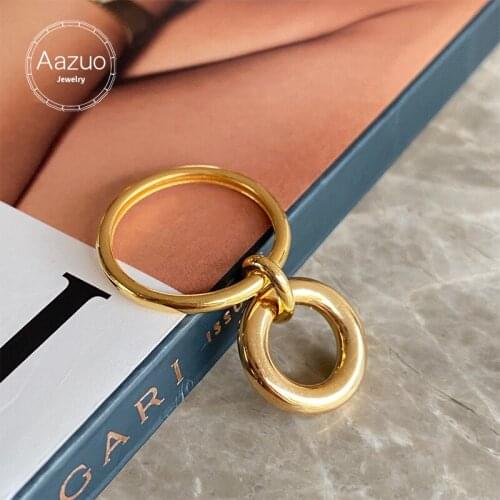 Aazuo INS Pure 18K Au750 Rose Gold Double Round Rings For Women Promise Engagement Rings Anniversary Fine Jewelry