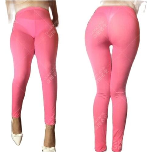 Candy Color Plus Size High Waist Leggings Wetlook Sexy Thin Transparent Legging Ploe Dance Clubwear Erotic Trousers Pencil Pants
