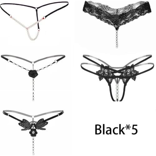 Women Open Crotch Panties Sexy Thong Pearl G String Low Waist Underwear Beads Tanga Massage Erotic Lingerie