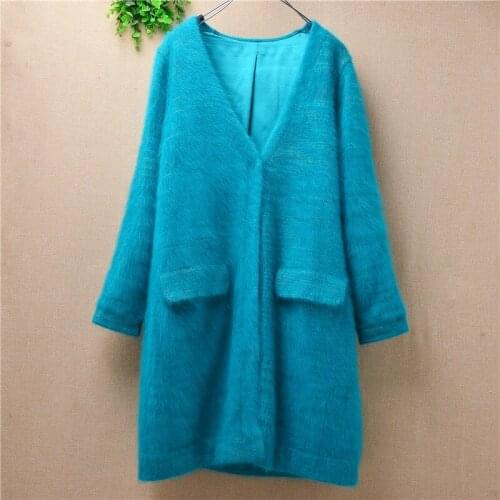 Spring Autumn v-neck long sleeve with pockets ladies Woman Coat M Size Mink cashmere sweater cardigan jacket