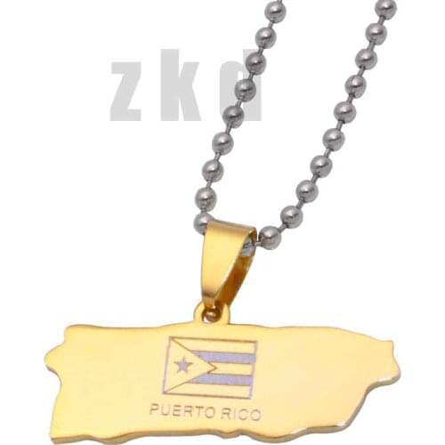 Zkd Puerto Rico map Puerto Rico national flag stainless steel pendant necklace