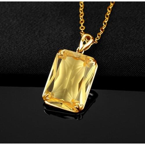 Real 100% 925 Sterling Silver 14K Gold Pendants Yellow Cristal Gemstone Trendy For Women Fine Jewelry Girl Friend Gifts New