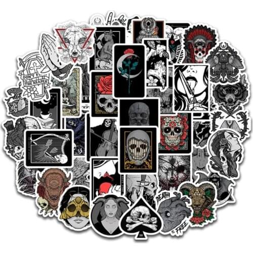 10/30/50PCS Gothic Black and White Horror Skull Laptop Phone Waterproof Graffiti Helmet Sticker Decorative Toy Wholesale
