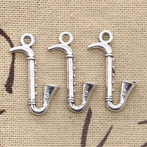 15pcs Charms Saxophone Instrument Music 17x27mm Antique Pendant Fit Vintage Tibetan Silver Color DIY Handmade Jewelry
