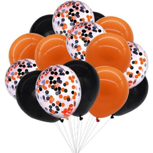 18pcs Halloween Black Orange Latex Confetti Balloons Set Halloween Party Decorations Inflatable Helium Air Globos Kid Toys Balls