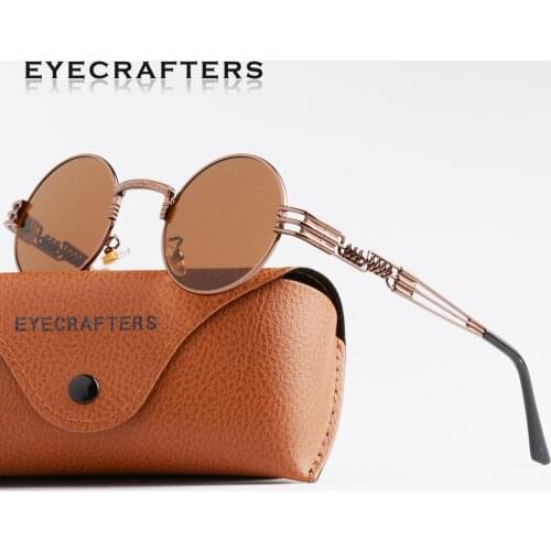 2020 Metal Fashion Brown Round Sunglasses Steampunk Sunglasses Mens Womens Retro Vintage Coating Mirrored Eyewear Shades