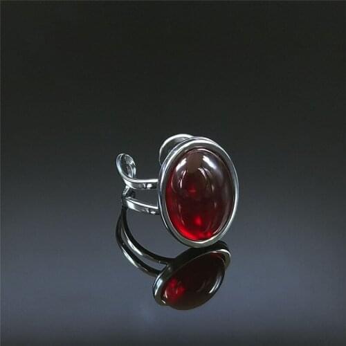 2021 Fashion Red Glass Stainless Steel Ring for Women/Men Silver Color Oval Rings Jewelry bijoux acier inoxydable femmes RXS05
