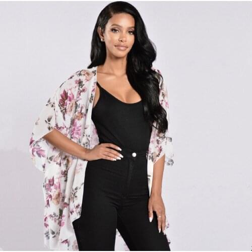 2021 Boho Print Chiffon Bathing Suit Cover-ups Plus Size Beach Wear Kimono Dress Women Summer Swimsuit Cover Up A822