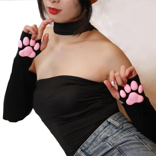 3D Cat Pad Kitten Paw Arm Sleeves Sun Protection Cute Cat Paw Sexy Lolita Cosplay Arm Sleeves Cat Meat Cushion Gloves Sleeves