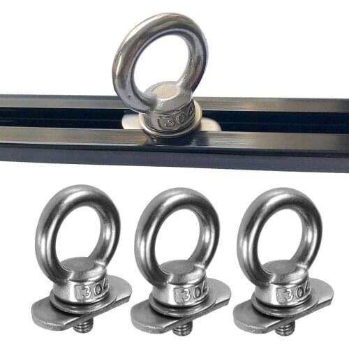3x Stainless Steel Kayak Rail Track Tie Down Eyelet O Ring Rail Adapter for Boats Bungee Rope Nut Up to 0.6" Marine Hardware