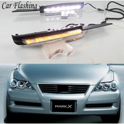 Car Flashing 2PCS LED DRL Daytime Running Light With Turn Signal Fog Lamp For Toyota MARK X REIZ 2004 2005 2006 2007 2008 2009