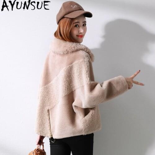 AYUNSUE Real Fur Coat Female Sheep Shearling Fur Jackets 2020 Autumn Winter Jacket Women Real Wool Coats Korean Outwear MY3719