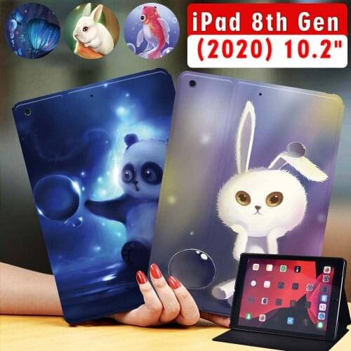 Tablet Case for Apple IPad 2020 8th 10.2 Inch Animal Series PU Leather Bracket Protective Shell + Free Stylus