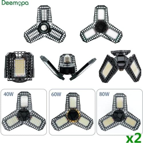 2pcs/lot Deformable Lamp E27 LED Bulb 40W 60W 80W Garage Light AC85-265V Deform Light for Workshop Warehouse Factory Gym