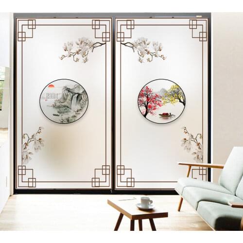 Decorative Chinese glass sticker bathroom window frosted film living room balcony French window sunscreen