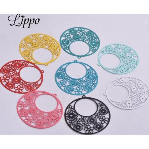 30pcs AB3498 42mm*40mm Round Basket Connector Filigree Double Round Charms Colorful Connectors DIY Jewelry Making