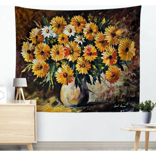 Yellow Dasiy Flower Printing Tapestry for Livingroom Photography Wall Decor